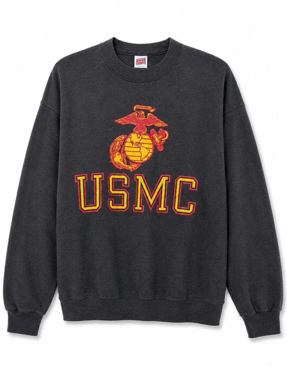 Vintage 80s 90s Soffe USMC Sweatshirt Large Made in USA Washed Black Marine